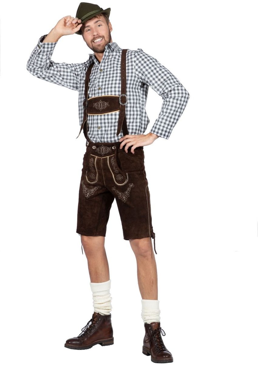 Boeren Tirol & Oktoberfest Kostuum | Hemd Anton Aus Tirol Bierfeest Grijs Man | Maat 48 | Bierfeest | Verkleedkleding